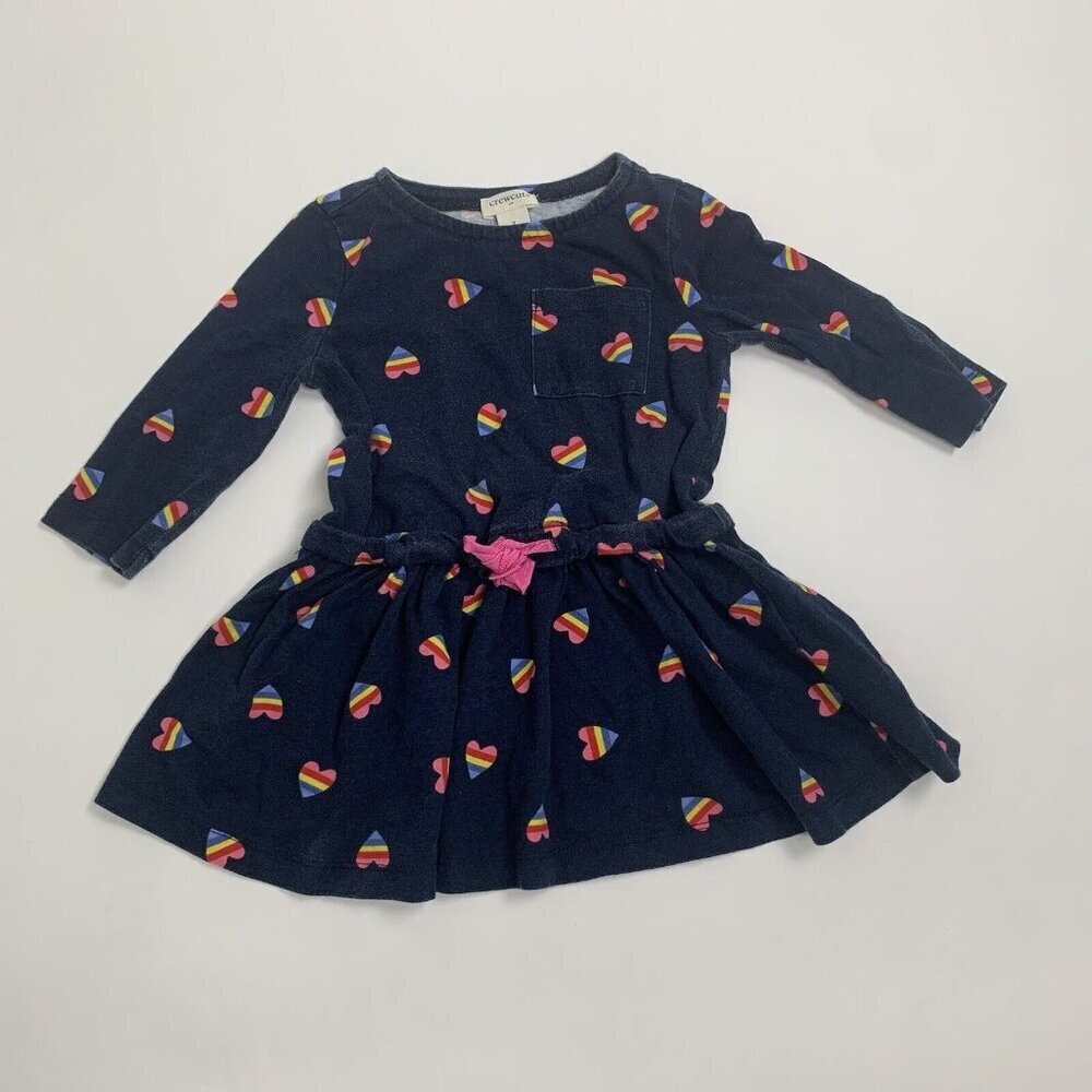 Crewcuts Toddler Girls Size 2 Rainbow Heart Long Sleeve Dress Navy Blue